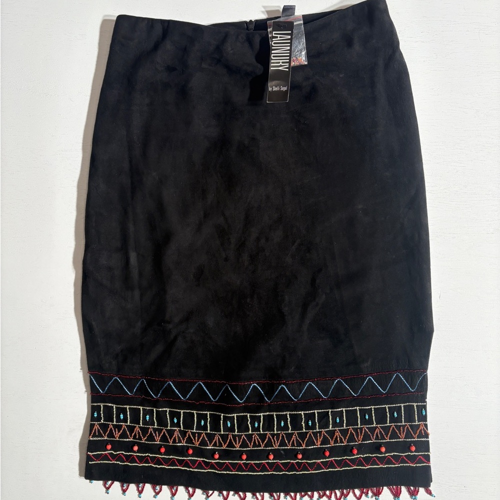 Laundry By Shelli Segal Black Skirt with Colorful Embroidery